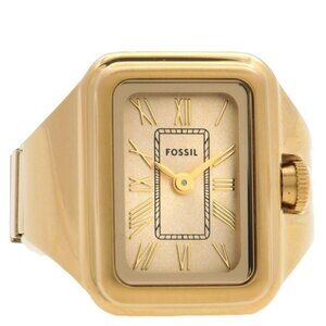 NWT Authentic Fossil Raquel Watch Ring Quartz Gold Dial Women's Watch
